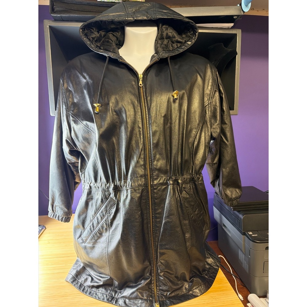 Wilsons Leather Women's M Hooded Coat Thinsulate Insulated Black Jacket